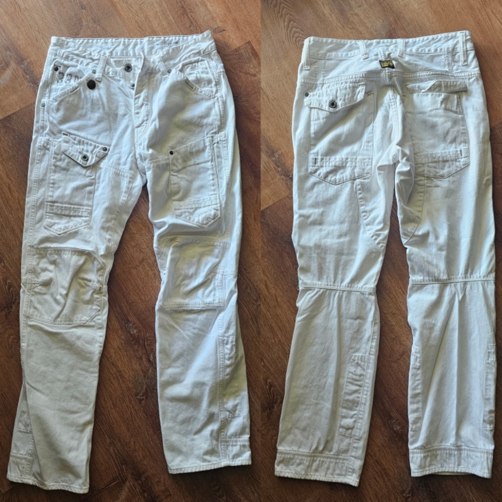 G-Star White 3d Tapered Raw Denim Japanese Brand Size 30 Men's Cargo Pants